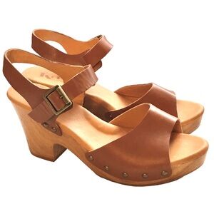 KORKS by Kork-Ease Sandals Sz-10  Brionna Brown Leather Retro Wood Platform Shoe